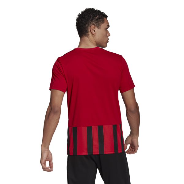 חולצת אדידס קצרה בצבע אדום פסים שחורים לאורך